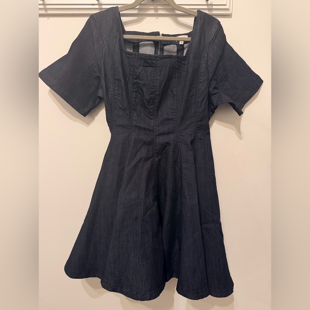 NEW Anthropologie PILCRO SS Square-Neck Denim Mini Dress S, XL Available - Picture 3 of 10